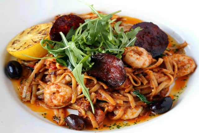 Fiery – pasta with king prawns and chorizo