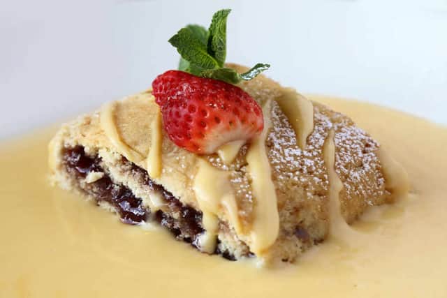 Old school – jam roly poly and custard