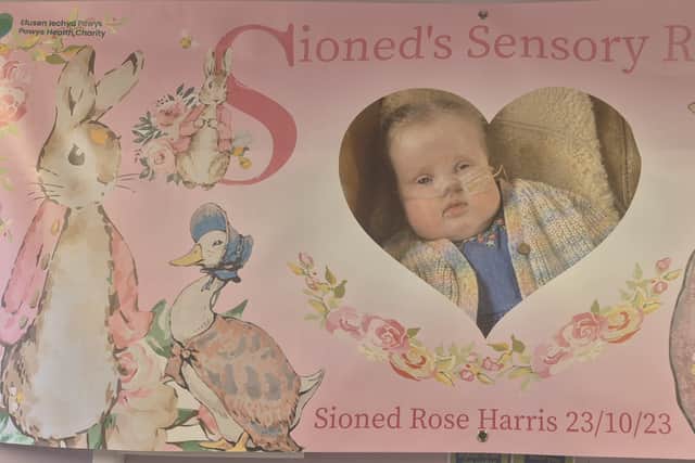 The banner in Sioned's Sensory Room in memory of Sioned Rose Harris