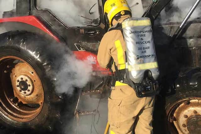 Smoke pours from the tractor. Photo: @SFRS_Ludlow