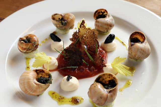 Escargot with a deconstructed Bloody Mary