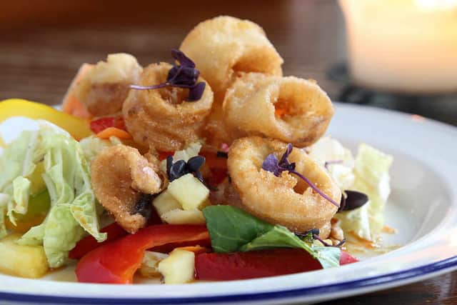 Squids in – the squid salad starter with pineapple, cashew nuts and Nam Jim dressing