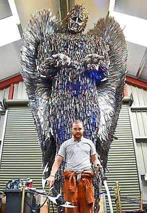 Sculptor Alfie Bradley with the Knife Angel