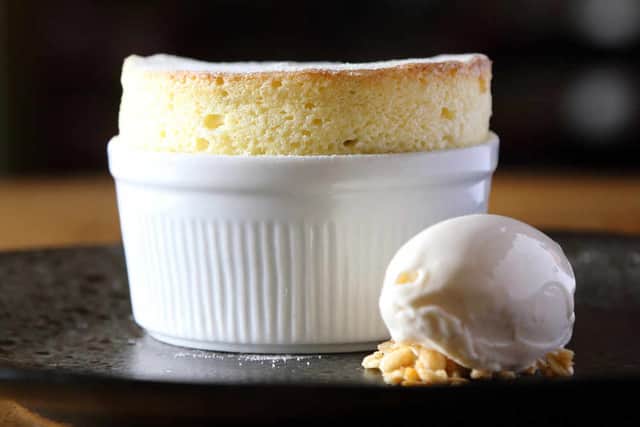 Air kiss – passion fruit souffle and coconut ice cream