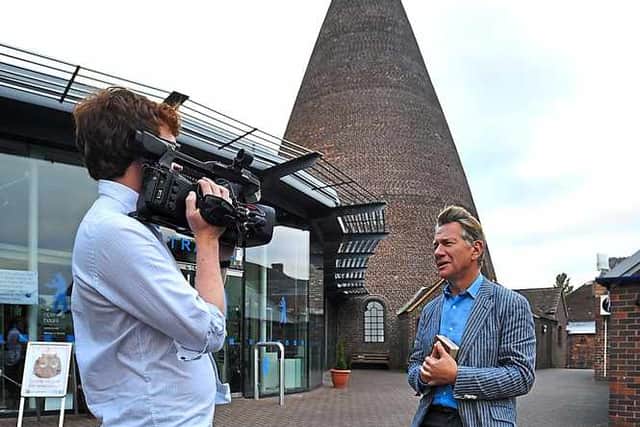 Going local – Michael filming in Wordsley at the Red House Glass Cone
