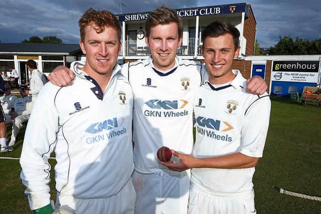 Brothers Steve, Mike and Ed Barnard, from left, took all 10 wickets in a Shrewsbury victory.