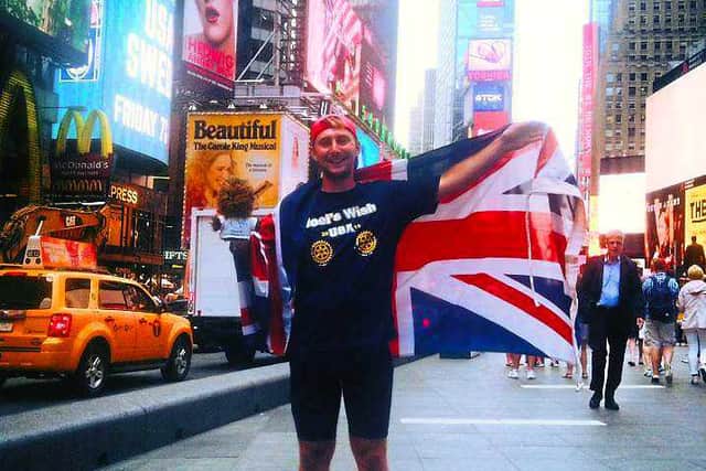 Road trip – a delighted Kyle Williams celebrates after the team arrive in New York