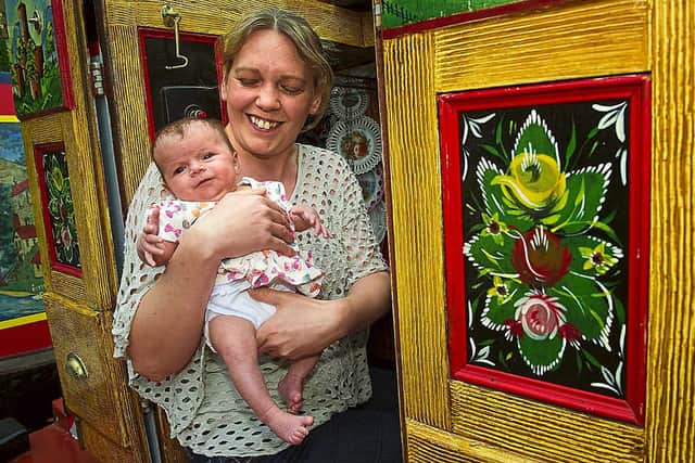 Baby on board – the boat rocking helps sleep, says Sarah