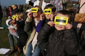Youngsters enjoying the 2015 partial eclipse in Shropshire.