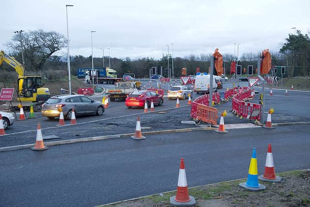 Roadworks at Emstrey island, Shrewsbury