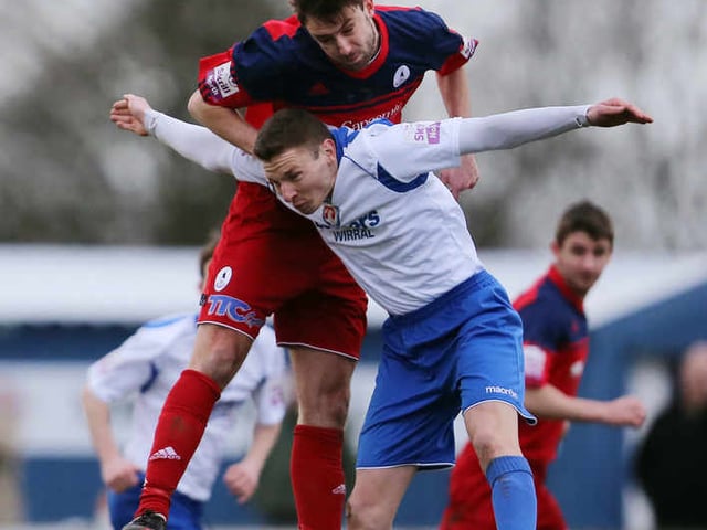 Chris Lever of AFC Telford United and Dan Fearnehough of Vauxhall Motors