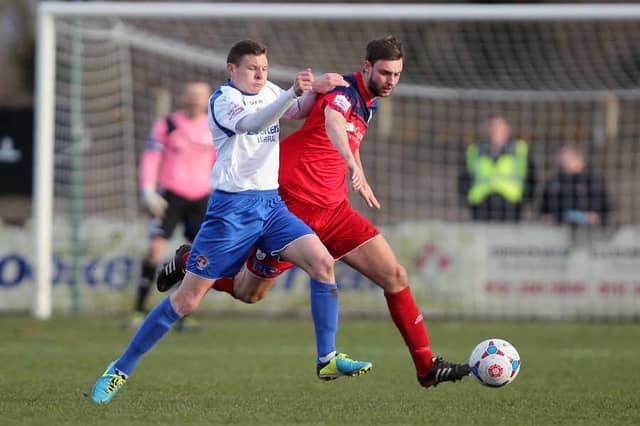 Paul Mullin of Vauxhall Motors and Chris Lever of AFC Telford United