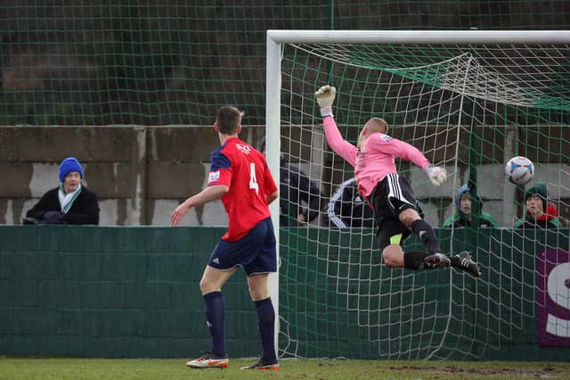 Ryan Kendall of North Ferriby United scores a goal to make it 1-1
