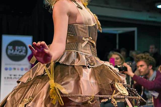 Chocolatier Julia Wenlock, from Shrewsbury, helped make the dress. Photo: Paul Winch-Furness. 