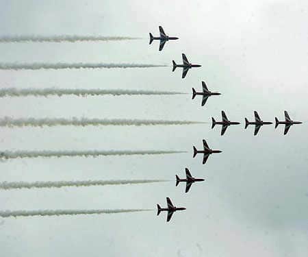 The Red Arrows display team in action at Cosford.