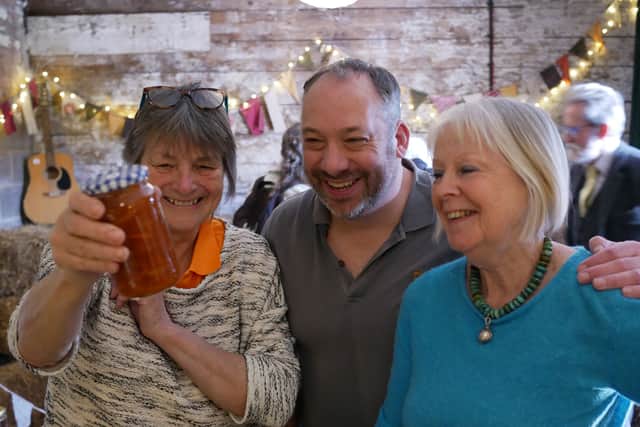 Jane Maggs, with Gareth Clark and Pam Peek organisers of Kington Marmalade Competition at last year's event