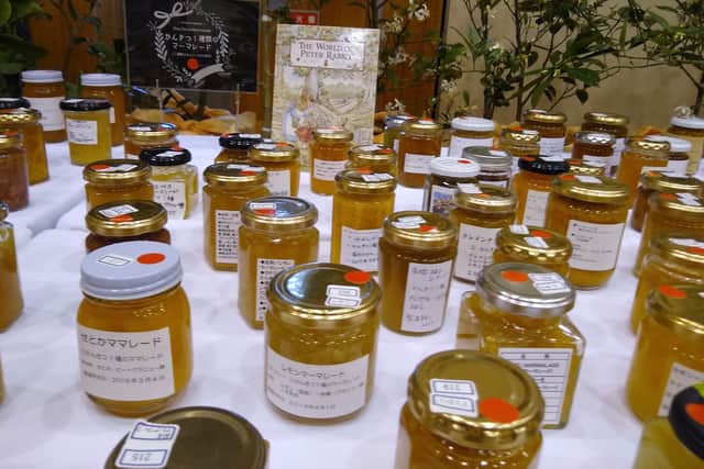 Some of the huge variety of Japanese marmalades at an awards event.
