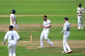 Warwickshire's Ed Barnard celebrates a wicket against Worcestershire in last year's County Championship in July.