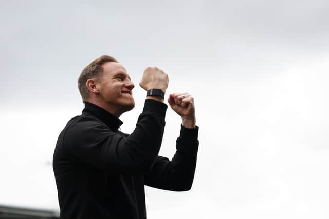 Gavin Cowan celebrates Shrewsbury Town’s victory over Tranmere Rovers