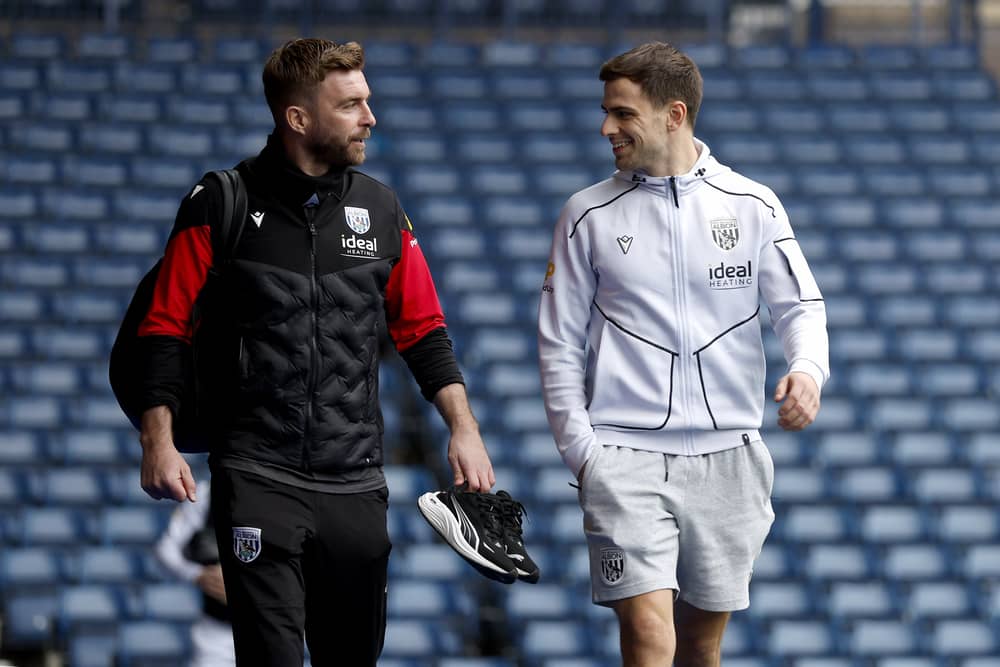 WEST BROMWICH, ENGLAND - APRIL 10: James Morrison Interim Head Coach of West Bromwich Albion and Jayson Molumby of West Bromwich Albion arrive at the stadium ahead of the Sky Bet Championship match between West Bromwich Albion and Millwall at The Hawthorns on April 10, 2026 in West Bromwich, United Kingdom. (Photo by Adam Fradgley/West Bromwich Albion FC via Getty Images)