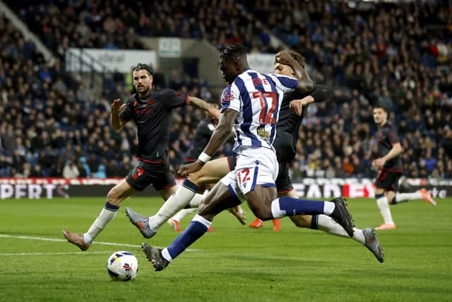 WEST BROMWICH, ENGLAND - APRIL 10: Daryl Dike of West Bromwich Albion crosses the ball into the box during the Sky Bet Championship match between West Bromwich Albion and Millwall at The Hawthorns on April 10, 2026 in West Bromwich, United Kingdom. (Photo by Adam Fradgley/West Bromwich Albion FC via Getty Images)