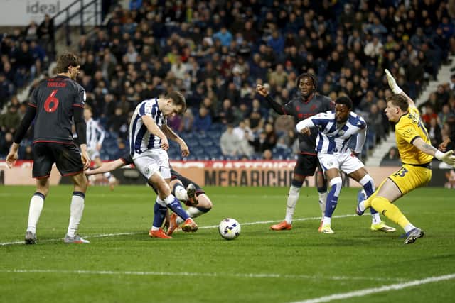 WEST BROMWICH, ENGLAND - APRIL 10: Jayson Molumby of West Bromwich Albion shoots from close range during the Sky Bet Championship match between West Bromwich Albion and Millwall at The Hawthorns on April 10, 2026 in West Bromwich, United Kingdom. (Photo by Adam Fradgley/West Bromwich Albion FC via Getty Images)