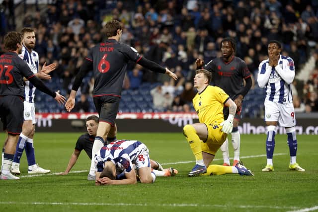 Jayson Molumby went closest to breaking the deadlock but was denied at point-blank range by Anthony Patterson. (Photo by Adam Fradgley/West Bromwich Albion FC via Getty Images)