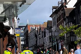 Police remained on Pride Hill as the protest died down