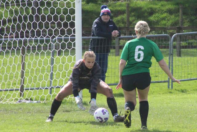 Action from Penybont's clash with Ross Juniors at The Racecourse