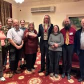 The Heart of Wales Geopark Trustees with the Mayor of Llandrindod and Prof. David Harper (Durham University), who gave the annual address. (from left) Vikki Douel, Berwyn Powell, Cllr. Pete Roberts, Xenia Warren, Michelle Thomas, Mayor Steve Deeks-D’Silva, Lucy Muir, Joe Botting, Prof. David Harper