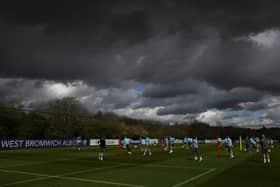 WALSALL, ENGLAND - APRIL 15: stormy skies gather overhead during a first team training session at West Bromwich Albion Training Ground on April 15, 2026 in Walsall, England.  (Photo by Adam Fradgley/West Bromwich Albion FC via Getty Images)