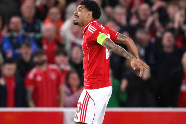 Morgan Gibbs-White celebrates scoring for Nottingham Forest