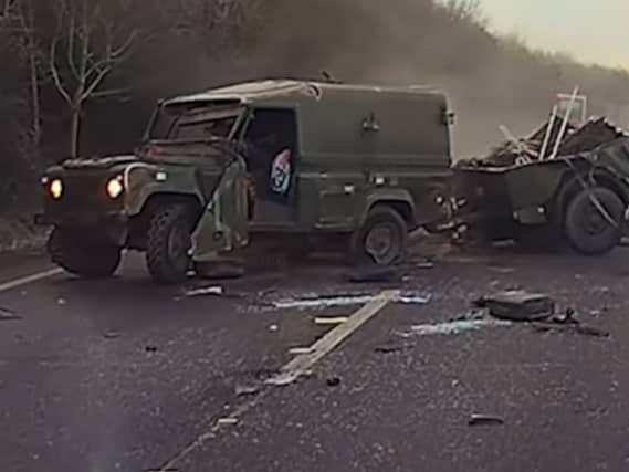 Wreckage of the military vehicle