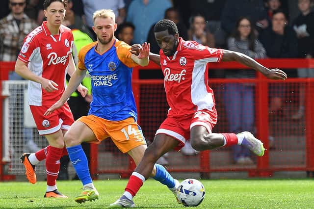 Taylor Perry in action for Shrewsbury Town last season
