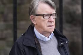 Lord Peter Mandelson outside his home