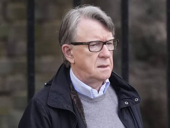 Lord Peter Mandelson outside his home
