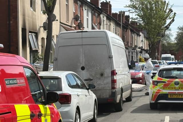   The scene at a house in Wolverhampton after two young children died in a fire  