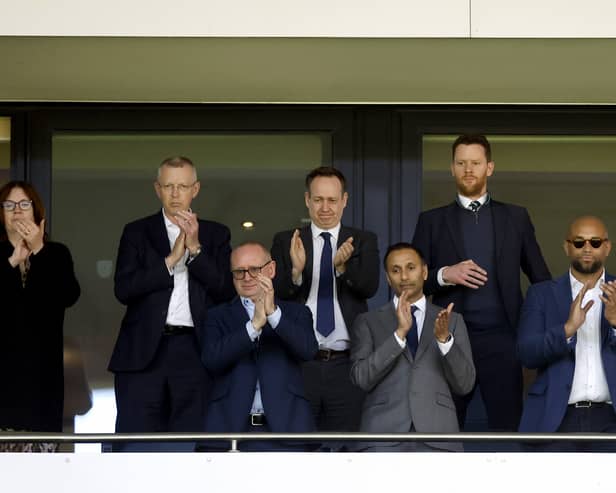 WEST BROMWICH, ENGLAND - APRIL 25: Mark Miles Executive Director Shilen Patel Owner and Chairman of West Bromwich Albion and the rest of the West Bromwich Albion board applaud the players after the 0-0 result in the Sky Bet Championship match between West Bromwich Albion and Ipswich Town at The Hawthorns on April 25, 2026 in West Bromwich, United Kingdom. (Photo by Adam Fradgley/West Bromwich Albion FC via Getty Images)