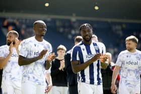 WEST BROMWICH, ENGLAND - APRIL 25: Eseosa Sule of West Bromwich Albion and Daryl Dike of West Bromwich Albion during a lap of appreciation to thank the West Bromwich Albion fans for the support during the season after the 0-0 result that secured Championship safety in the Sky Bet Championship match between West Bromwich Albion and Ipswich Town at The Hawthorns on April 25, 2026 in West Bromwich, United Kingdom. (Photo by Adam Fradgley/West Bromwich Albion FC via Getty Images)
