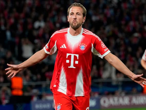 Bayern Munich's Harry Kane celebrates his goal against Paris St Germain