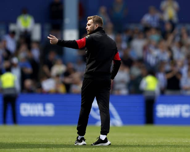 SHEFFIELD, ENGLAND - MAY 2: James Morrison Head Coach of West Bromwich Albion calls his players and staff to go and applaud the West Bromwich Albion fans after the 2-1 defeat in the Sky Bet Championship match between Sheffield Wednesday and West Bromwich Albion at Hillsborough on May 2, 2026 in Sheffield, United Kingdom. (Photo by Adam Fradgley/West Bromwich Albion FC via Getty Images)