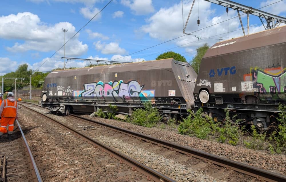 A picture has been released by Network Rail of the derailed train that has caused rail disruption.