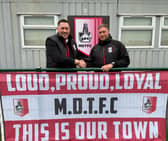David Lloyd, left, and Adam Proudlock after being confirmed as Market Drayton Town manager and assistant manager respectively.