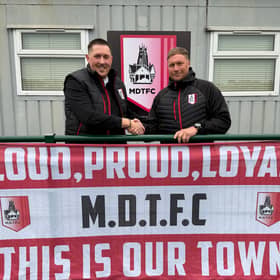 Dave Lloyd, left, and Adam Proudlock after being confirmed as Market Drayton Town manager and assistant manager respectively.