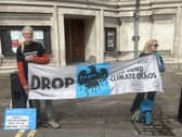 Protesters outside the Barclay’s AGM in Westminster.