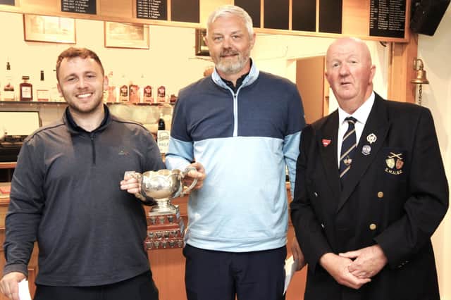 SHUGC president Nigel Chesters with Brian Lewis Trophy winners Callum Brown and Ryan Forrest Pic: Doug Parry