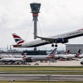 A British Airways plane taking off from London Heathrow Airport