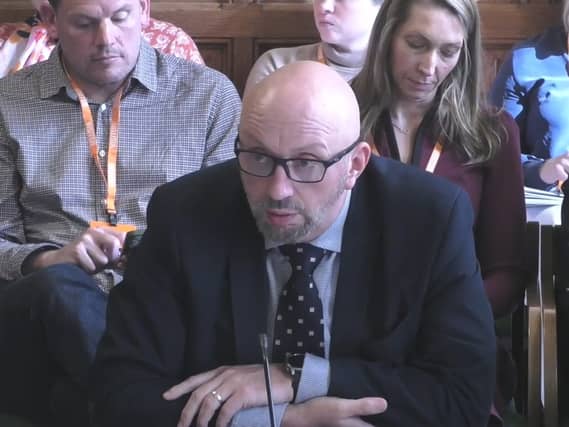 Screen grab of David Hinton, Chief Executive, South East Water appearing before the Environment, Food and Rural Affairs Committee,