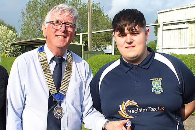 Proud debutant and man-of-the-match Rhys Marshall receives his county badge from, from left: selector Mick Jones, county president Andy Jones and selector Phil King