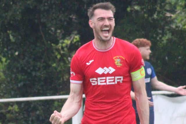 Dale Evans celebrates after scoring Pics: Stuart Townsend